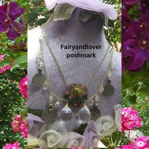 Goddess gypsy chandelier crystal prism quartz necklace,fairy victorian necklace